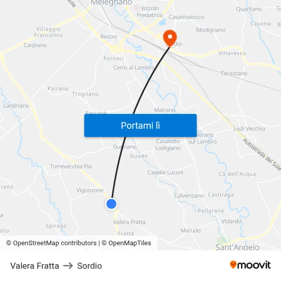 Valera Fratta to Sordio map