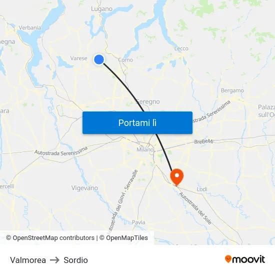 Valmorea to Sordio map