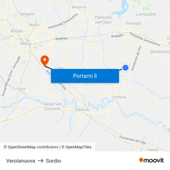 Verolanuova to Sordio map