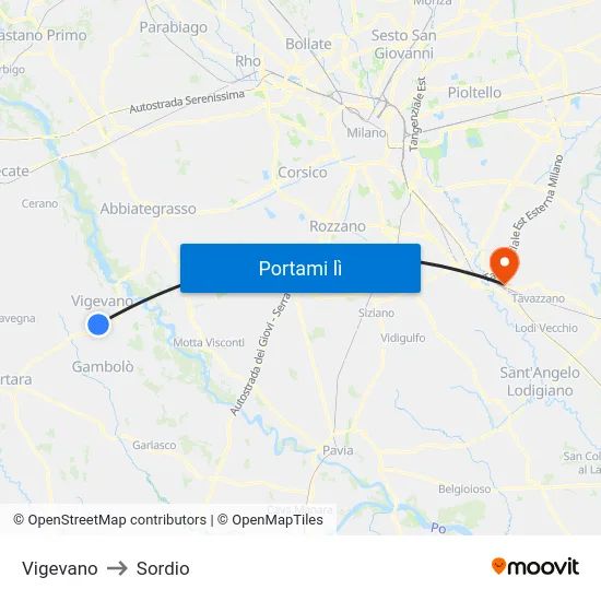 Vigevano to Sordio map