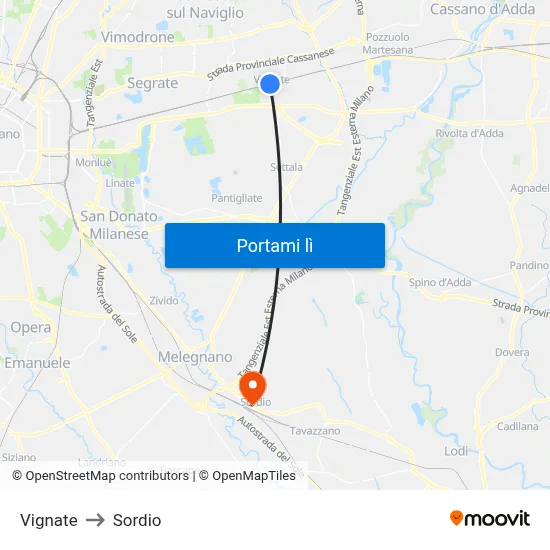 Vignate to Sordio map