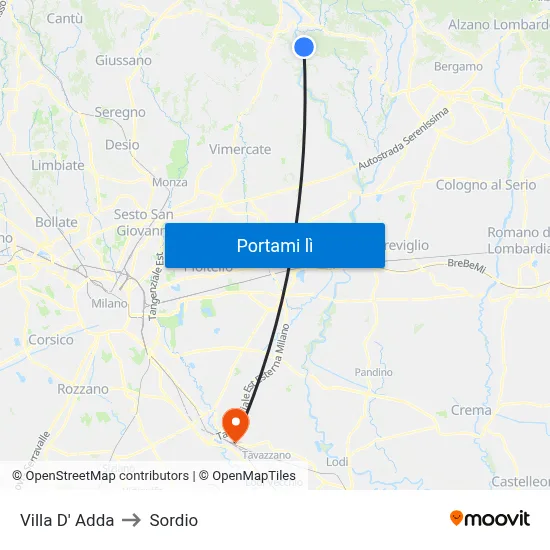 Villa D' Adda to Sordio map