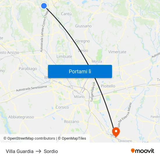 Villa Guardia to Sordio map