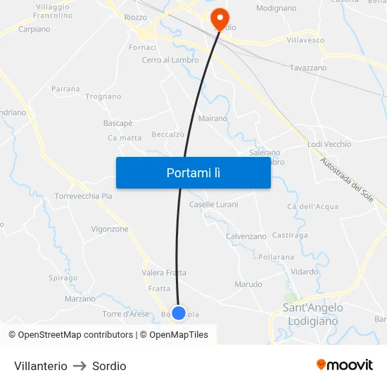 Villanterio to Sordio map