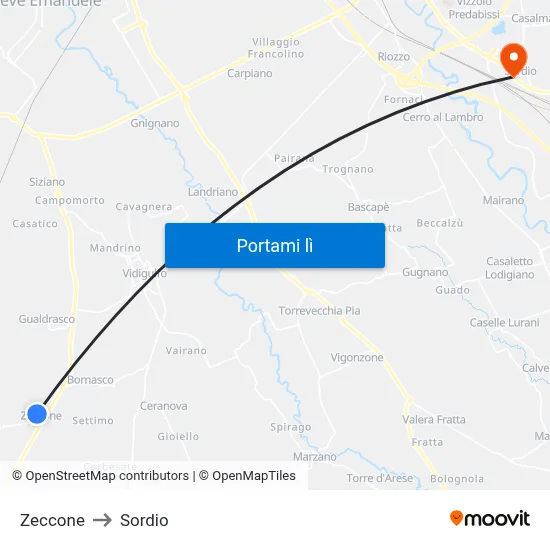 Zeccone to Sordio map