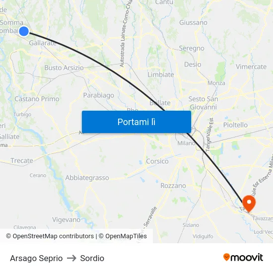 Arsago Seprio to Sordio map