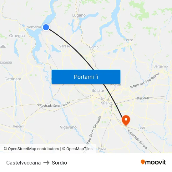Castelveccana to Sordio map