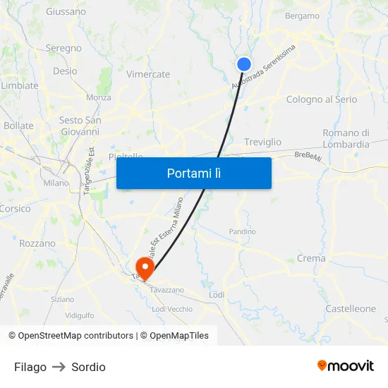 Filago to Sordio map