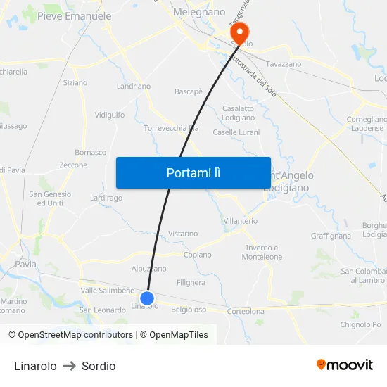 Linarolo to Sordio map