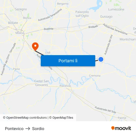 Pontevico to Sordio map