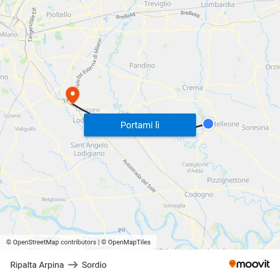Ripalta Arpina to Sordio map