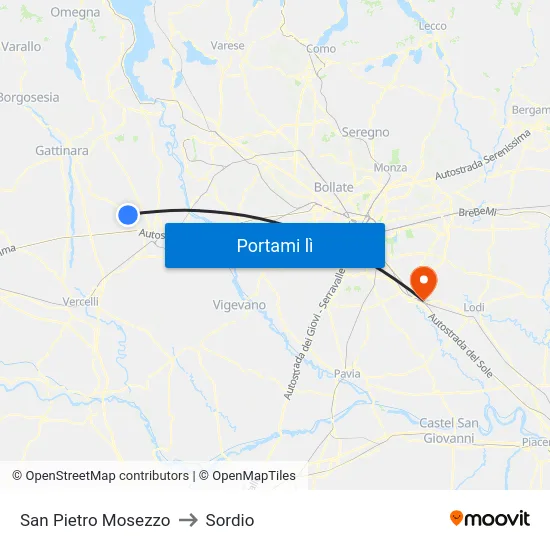 San Pietro Mosezzo to Sordio map