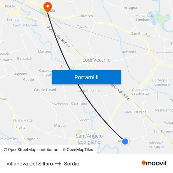 Villanova Del Sillaro to Sordio map