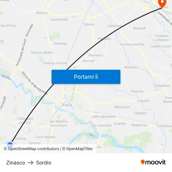 Zinasco to Sordio map