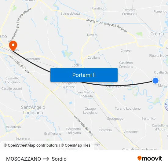 MOSCAZZANO to Sordio map