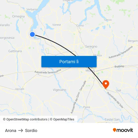 Arona to Sordio map