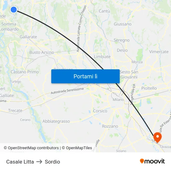 Casale Litta to Sordio map