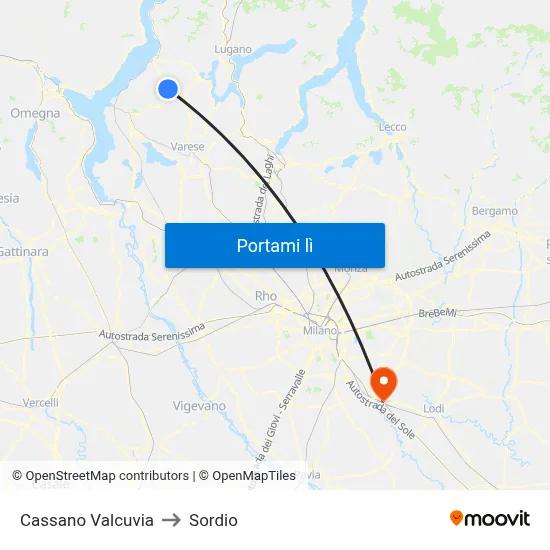 Cassano Valcuvia to Sordio map