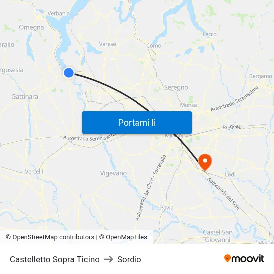 Castelletto Sopra Ticino to Sordio map