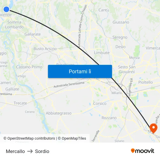 Mercallo to Sordio map