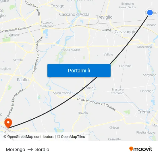 Morengo to Sordio map