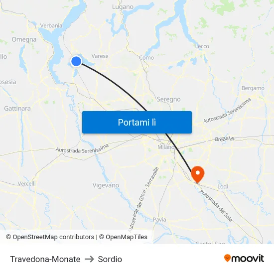 Travedona-Monate to Sordio map