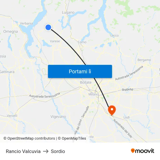 Rancio Valcuvia to Sordio map
