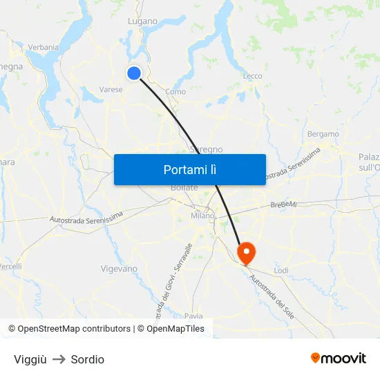 Viggiù to Sordio map