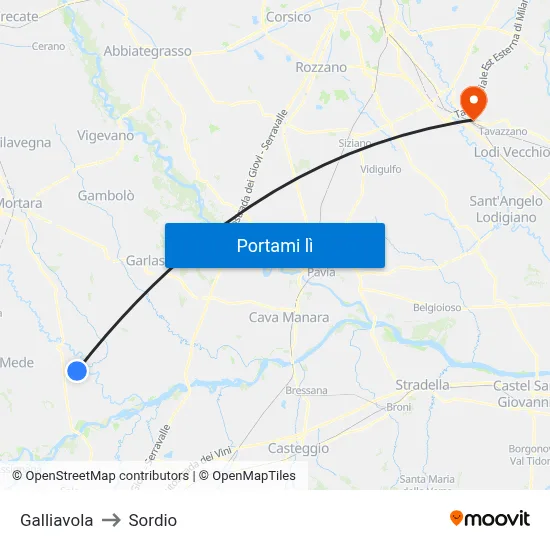Galliavola to Sordio map