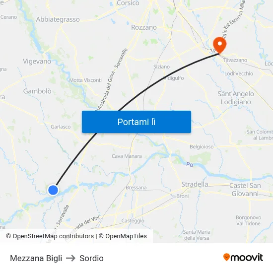 Mezzana Bigli to Sordio map