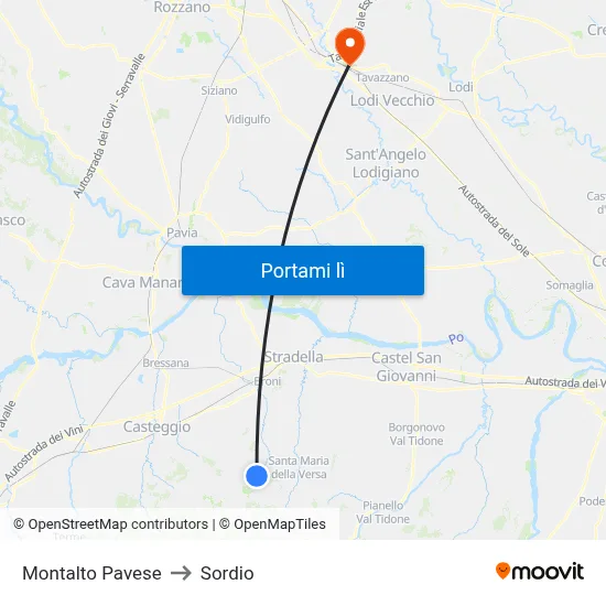 Montalto Pavese to Sordio map