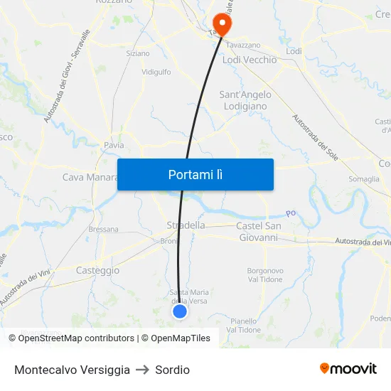Montecalvo Versiggia to Sordio map