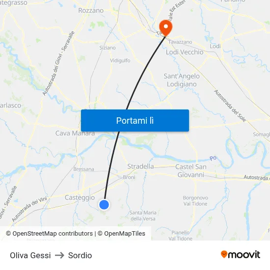 Oliva Gessi to Sordio map