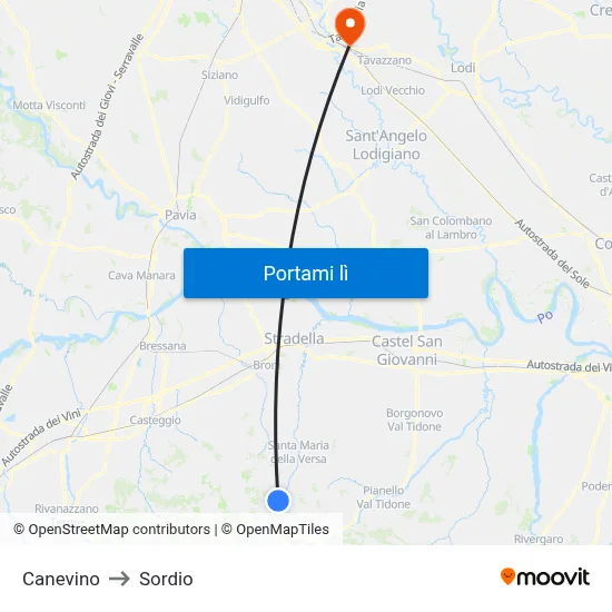 Canevino to Sordio map