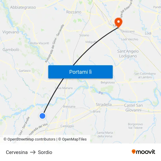 Cervesina to Sordio map