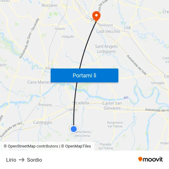 Lirio to Sordio map