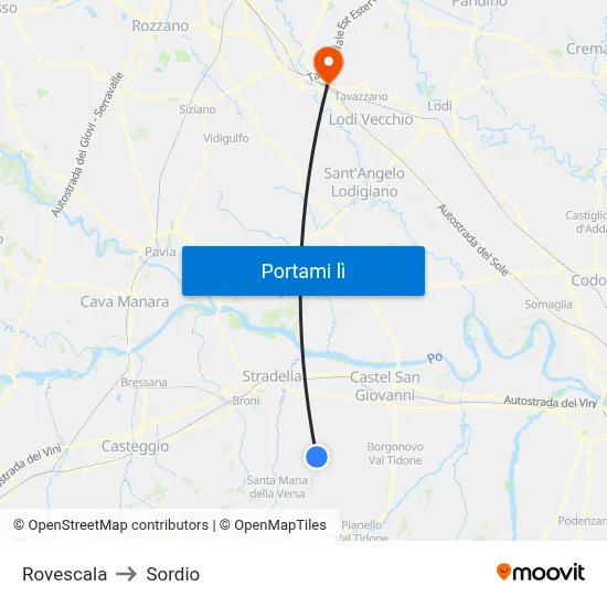 Rovescala to Sordio map
