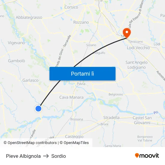Pieve Albignola to Sordio map