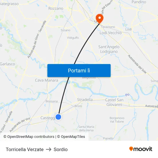 Torricella Verzate to Sordio map
