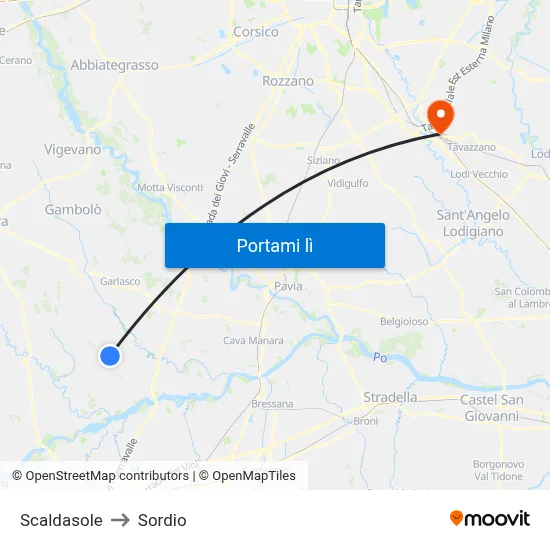 Scaldasole to Sordio map