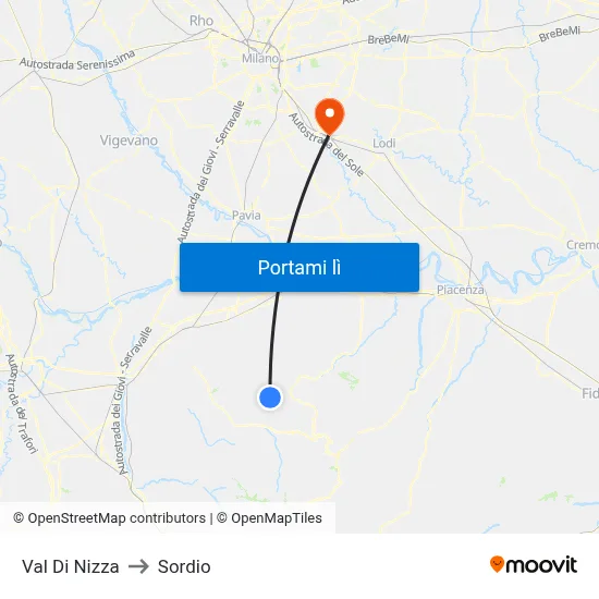 Val Di Nizza to Sordio map