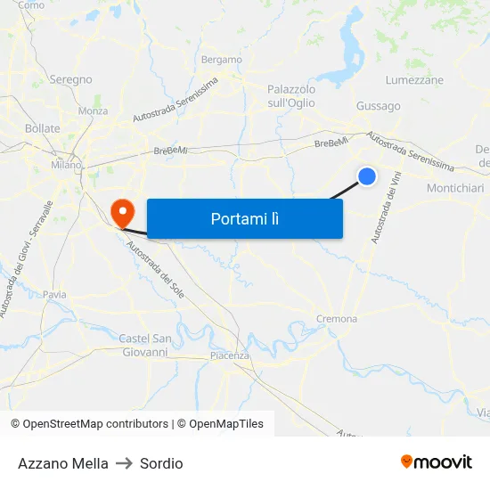 Azzano Mella to Sordio map