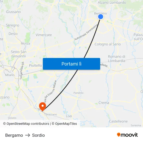 Bergamo to Sordio map