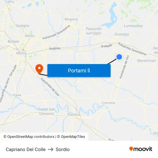 Capriano Del Colle to Sordio map