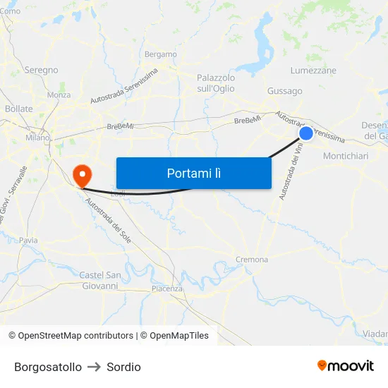 Borgosatollo to Sordio map
