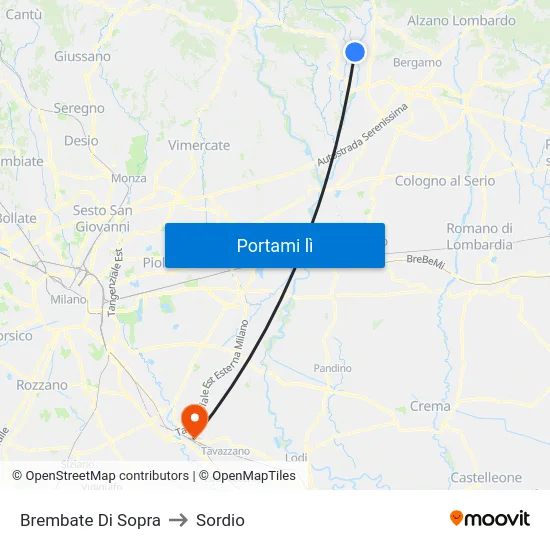 Brembate Di Sopra to Sordio map
