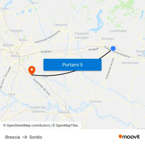 Brescia to Sordio map