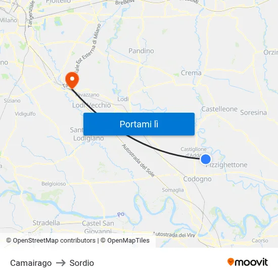 Camairago to Sordio map