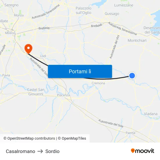 Casalromano to Sordio map