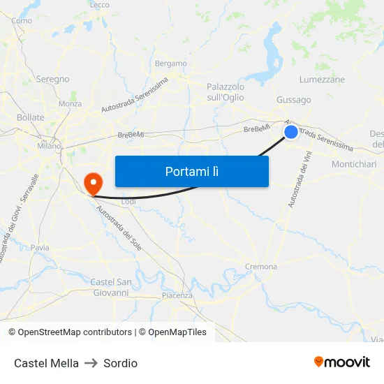 Castel Mella to Sordio map